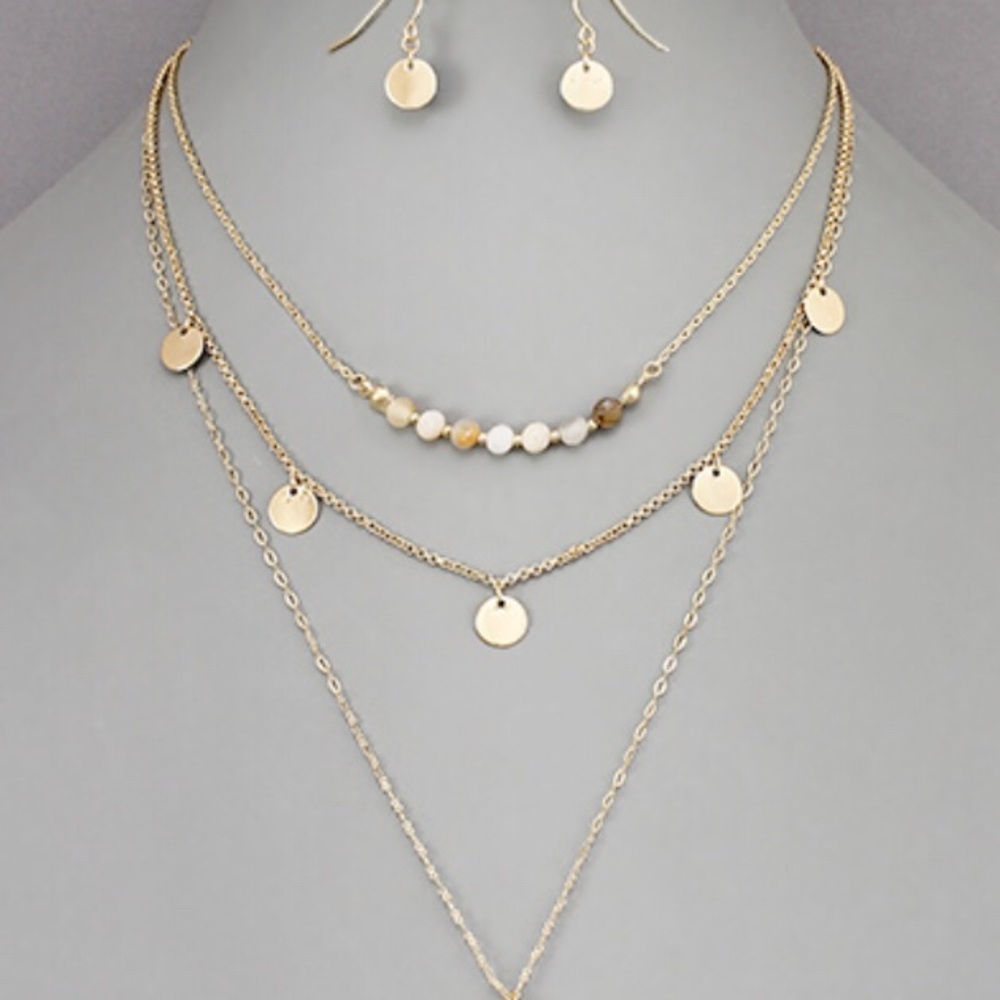 Layered Bead &Disc Horn Necklace Set